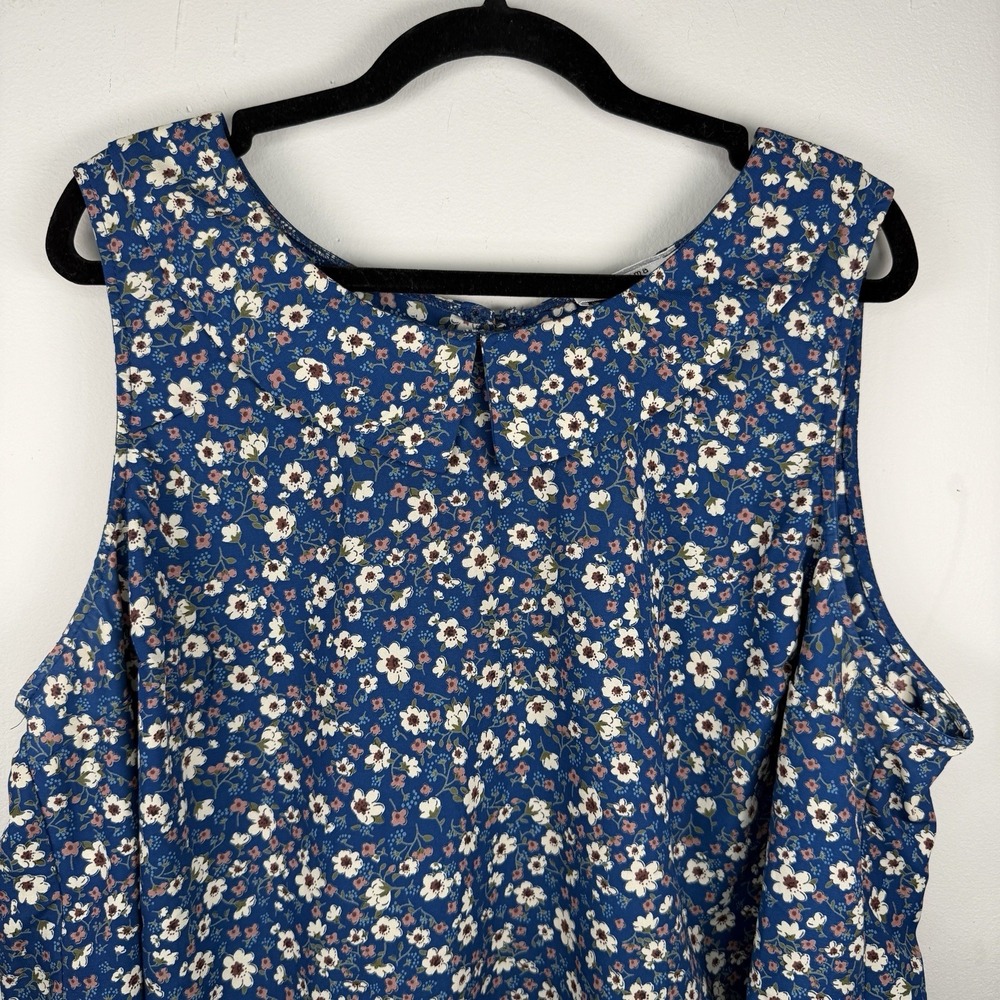 Floral Sleeveless 2X Blue Floral‎ Blouse Tank Top Womens Cottagecore Peasant - Picture 2 of 11
